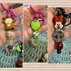 Charming Pink and Black Character Beaded Keychains